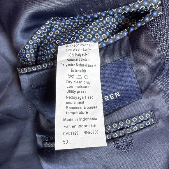 Ralph Ralph Lauren Sport Coat 50L Blue Windowpane Plaid Wool Blend EUC - Picture 4 of 7